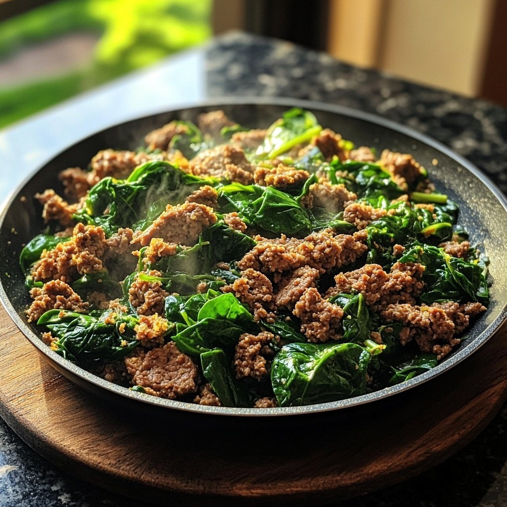 Ground Beef Skillet with Spinach